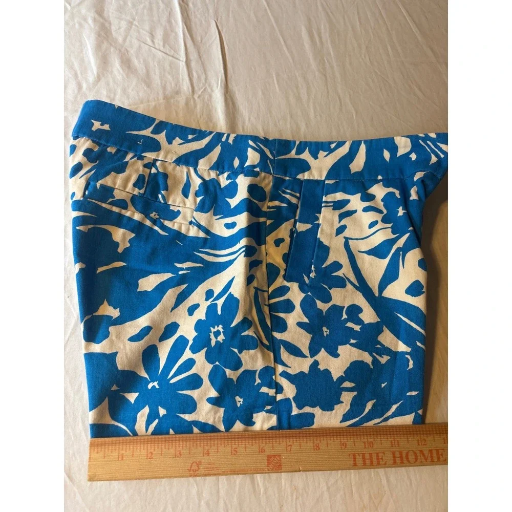 J.crew Floral Print Chino Shorts Womens Size 10 Blue White Mid Rise Side Zipl